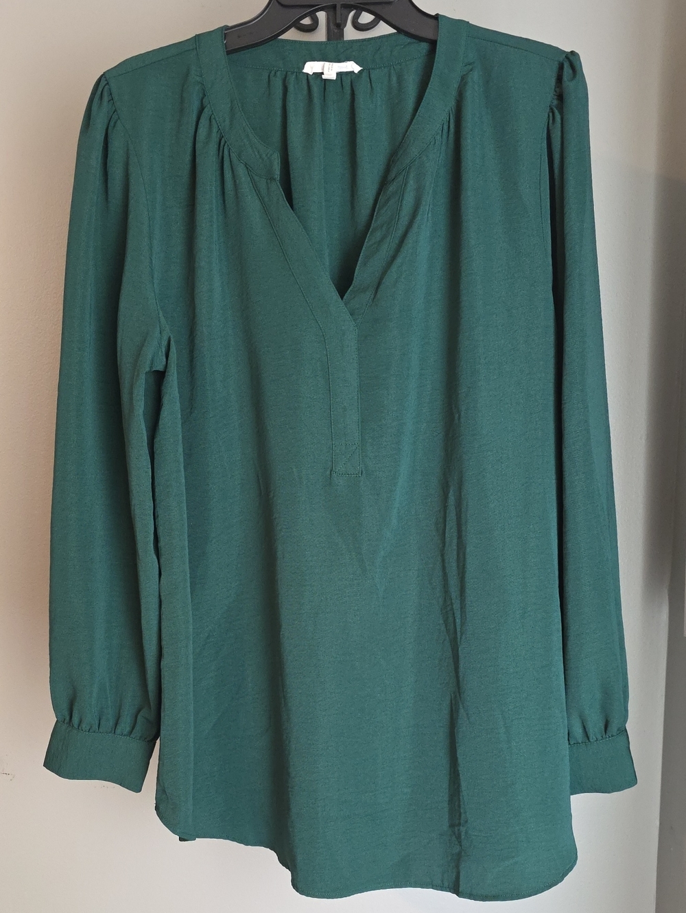 Long Sleeve V-Neck Tunic Top in Forest Green Size XL